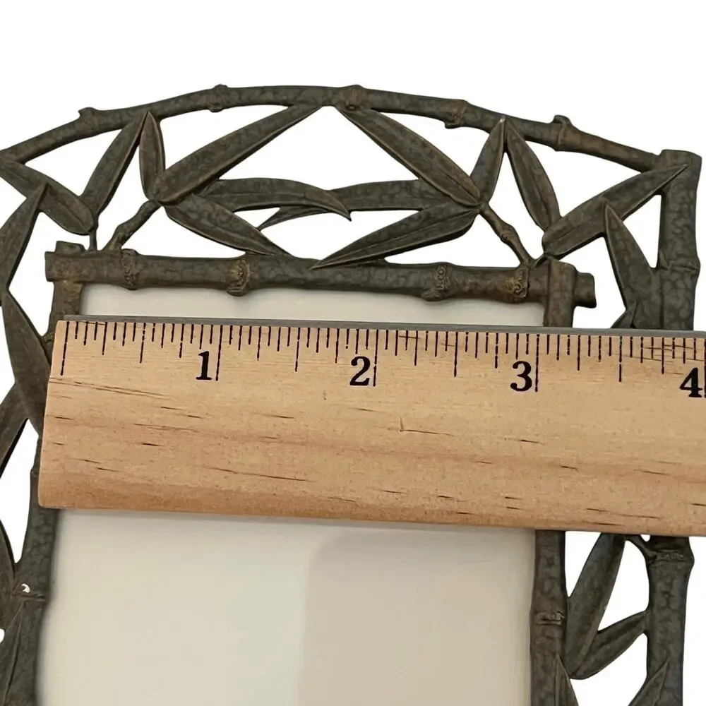 Vintage Faux Bamboo Cast Metal Picture Frame Dark Gray Metal Made in Taiwan ROC